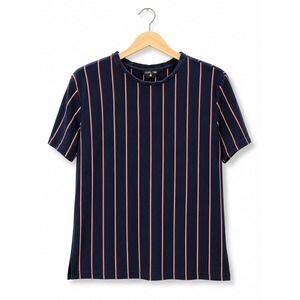 Level Ten Mens Navy Vertical Stripe Crewneck T-Shirt Size Small Red White Blue